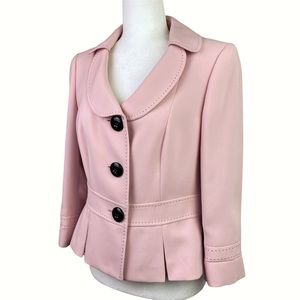 Tahari Retro Top Stitched Peplum 3/4 Sleeve Blazer Blush Pink Size 10 Petite
